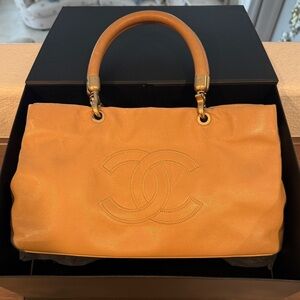 CHANEL Shopper Tote Bag Beige Grained Calfskin Handbag w/ Box